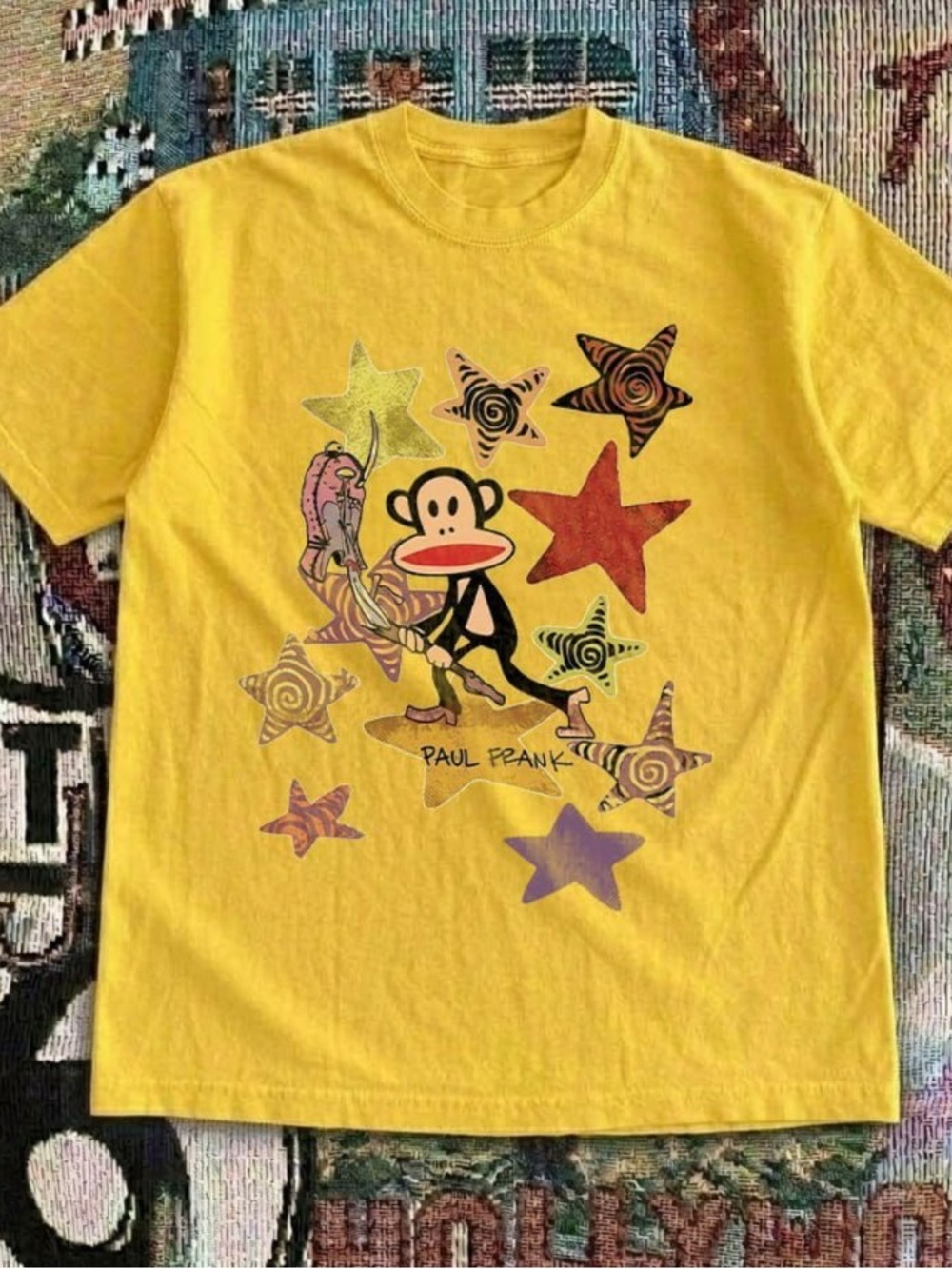 Paul Frank Yellow Tee with Monkey & Colorful Stars